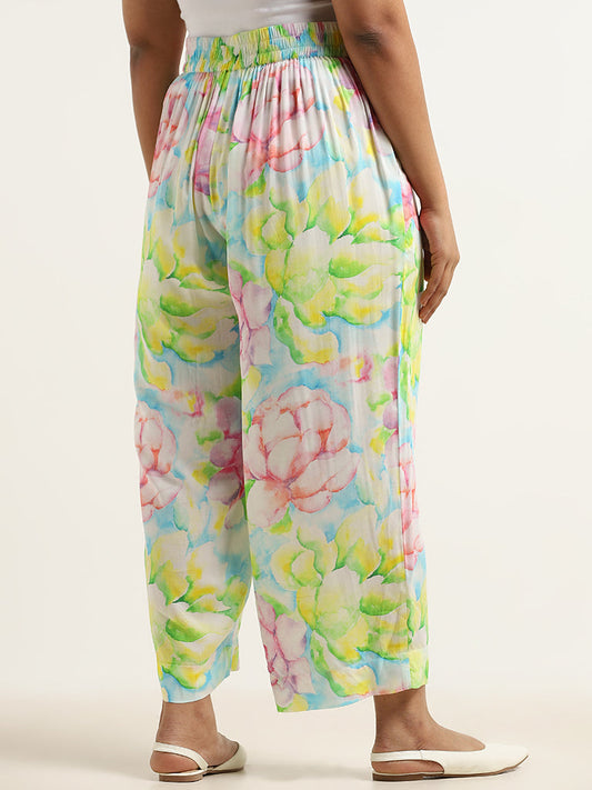 Diza Multicolor Floral Cotton Wide-Leg Pants