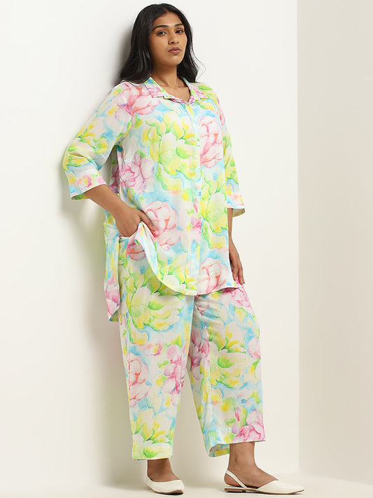 Diza Multicolor Floral Cotton Wide-Leg Pants