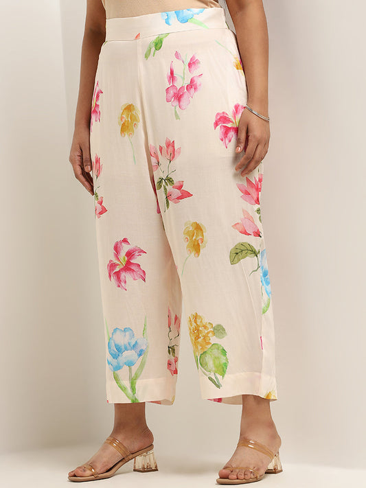 Diza Pink Floral Cotton Wide-Leg Pants