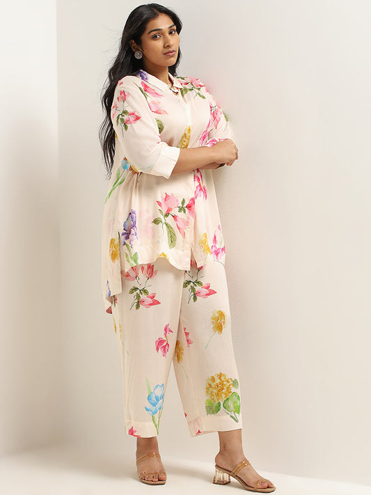 Diza Pink Floral Cotton Wide-Leg Pants