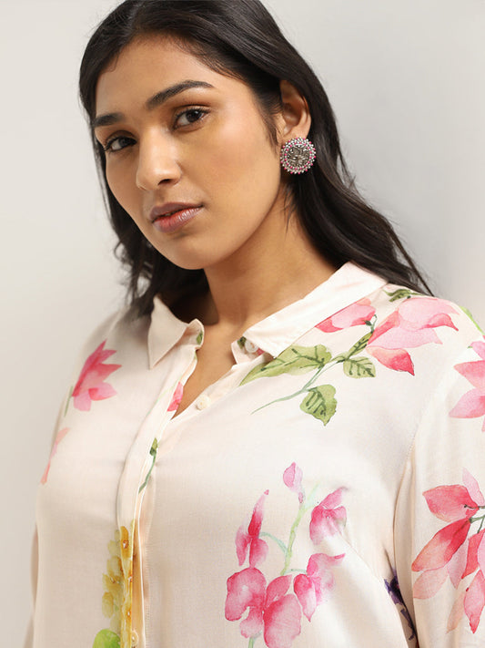 Diza Pink Floral Printed Cotton Tunic