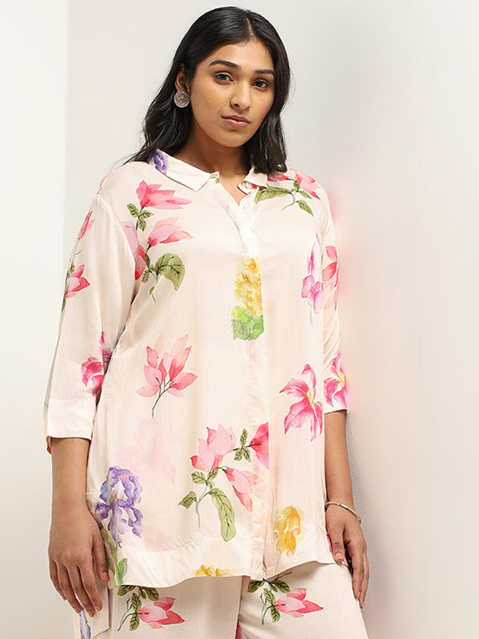 Diza Pink Floral Printed Cotton Tunic