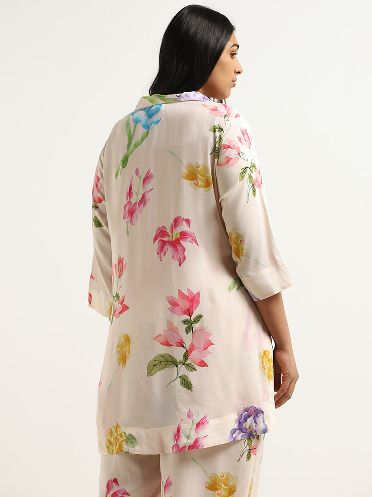 Diza Pink Floral Printed Cotton Tunic