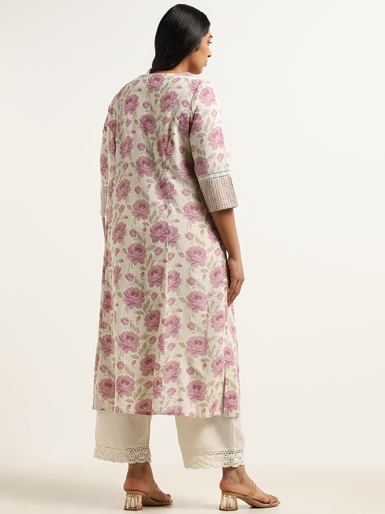 Diza Purple Floral Jaal Printed Cotton Kurta