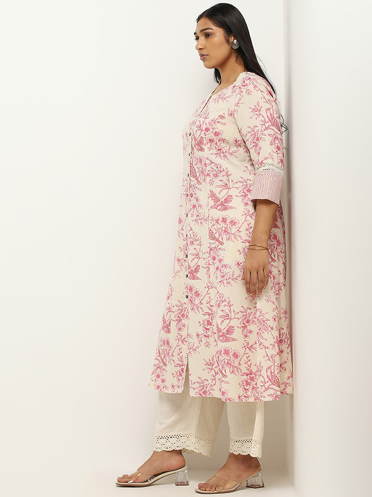 Diza Pink Printed Cotton Blend Kurta