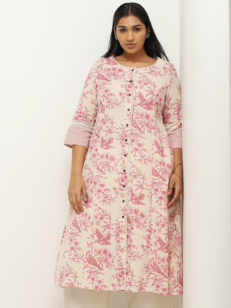 Diza Pink Printed Cotton Blend Kurta