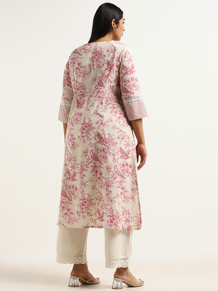 Diza Pink Printed Cotton Blend Kurta