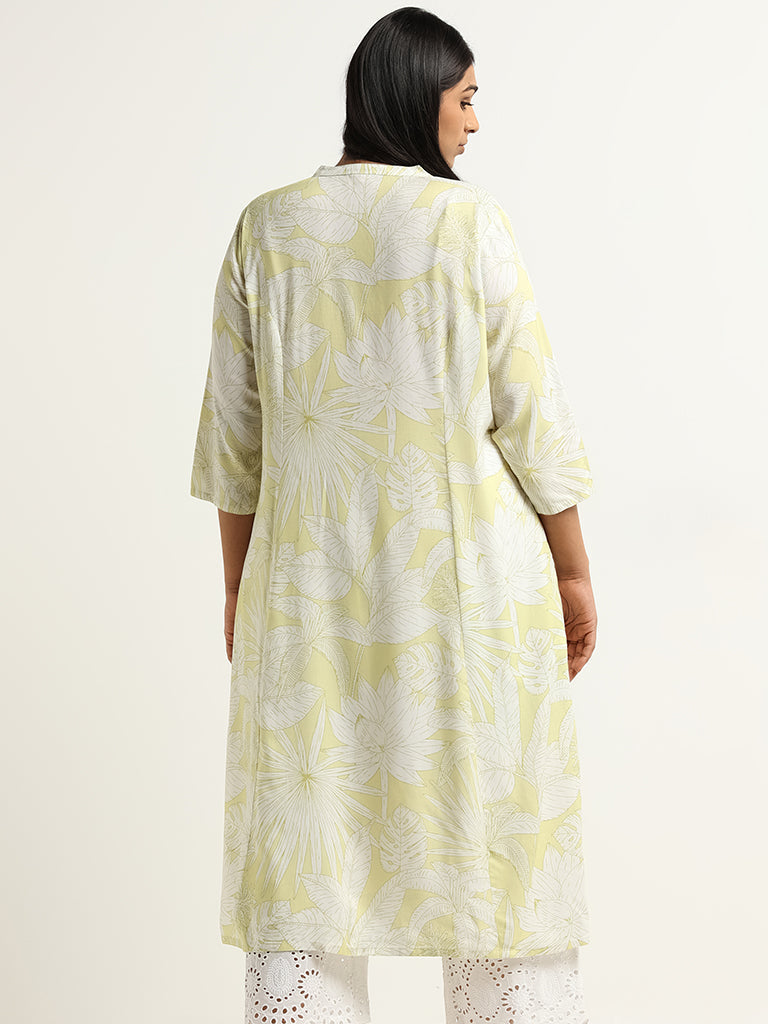 Diza Lime Floral Print Button-Down Kurta