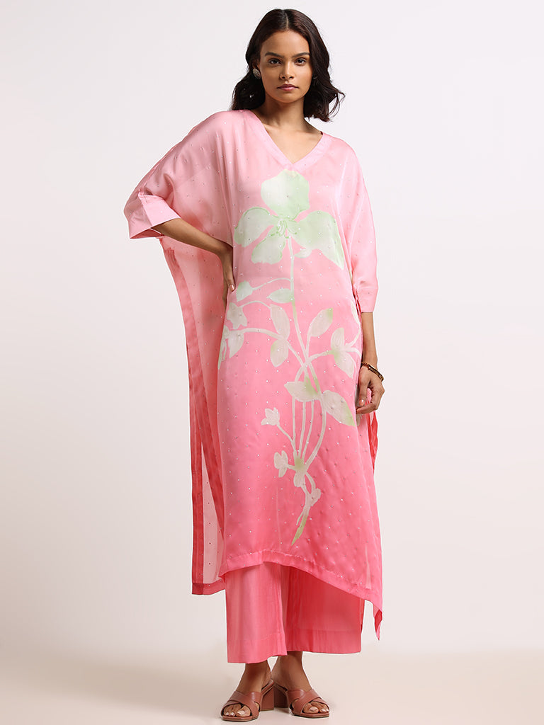 Vark Pink Printed Kaftan Set