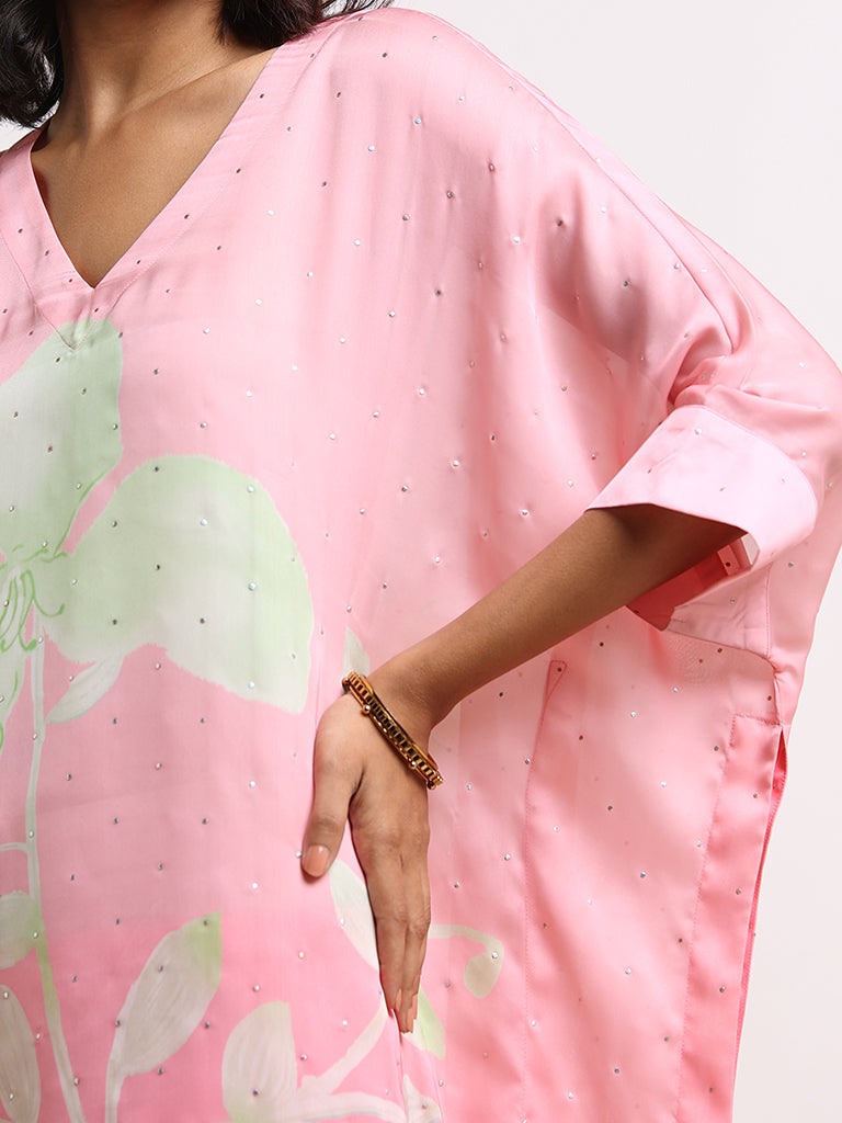 Vark Pink Printed Kaftan Set