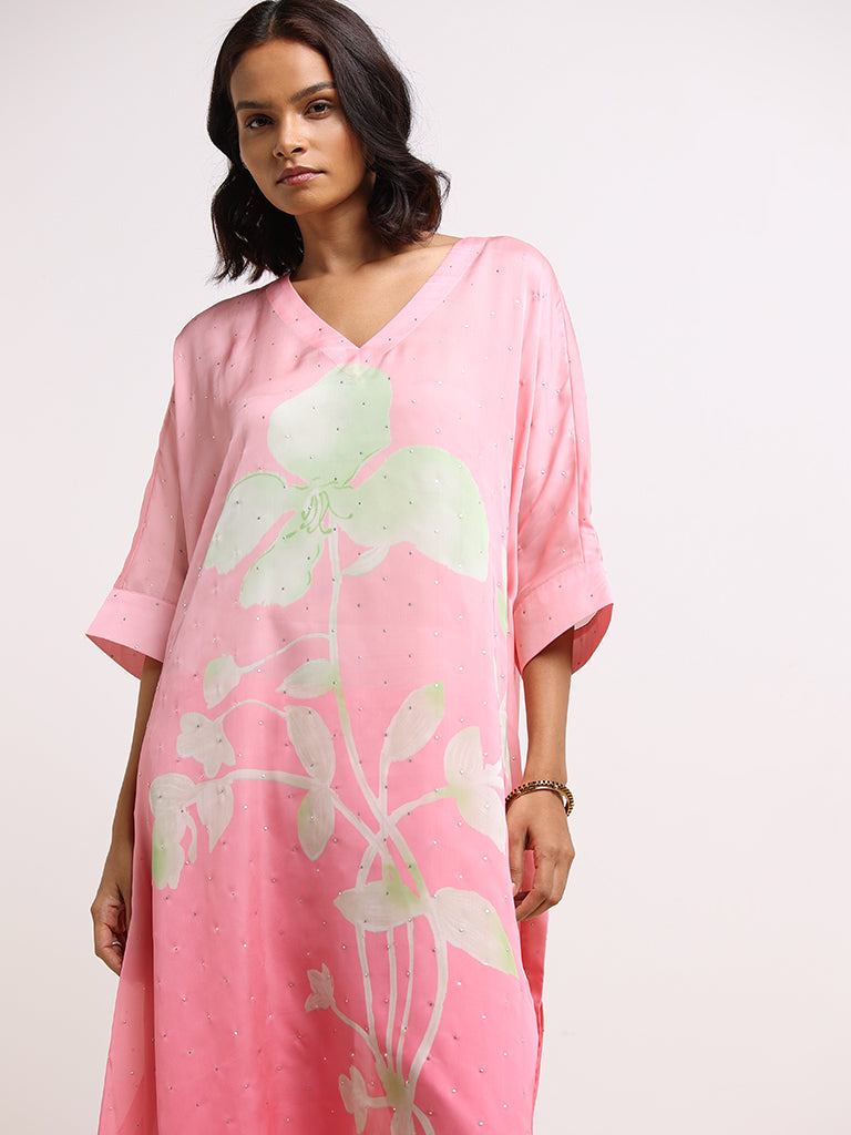 Vark Pink Printed Kaftan Set