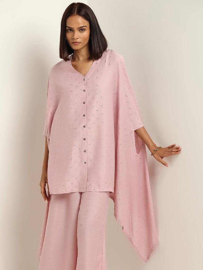 Vark Pink Glitter Printed Kaftan Set