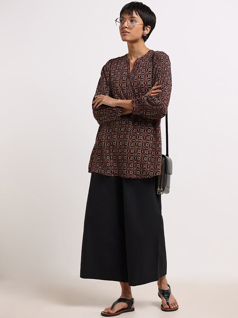 Utsa Black Printed Button-Down Kurti