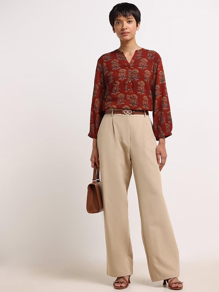 Utsa Maroon Button-Down Kurti