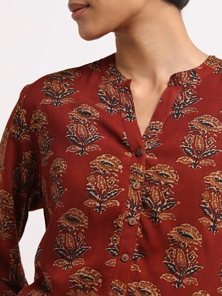 Utsa Maroon Button-Down Kurti