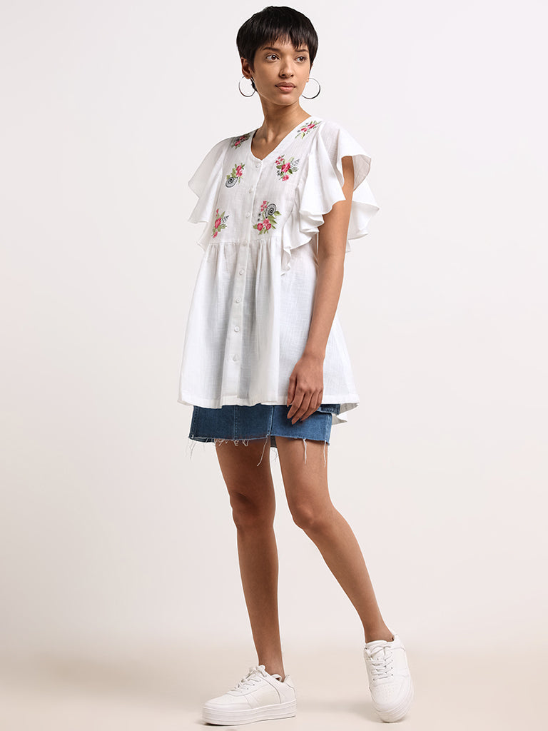 Utsa White Cotton Button-Down Tunic