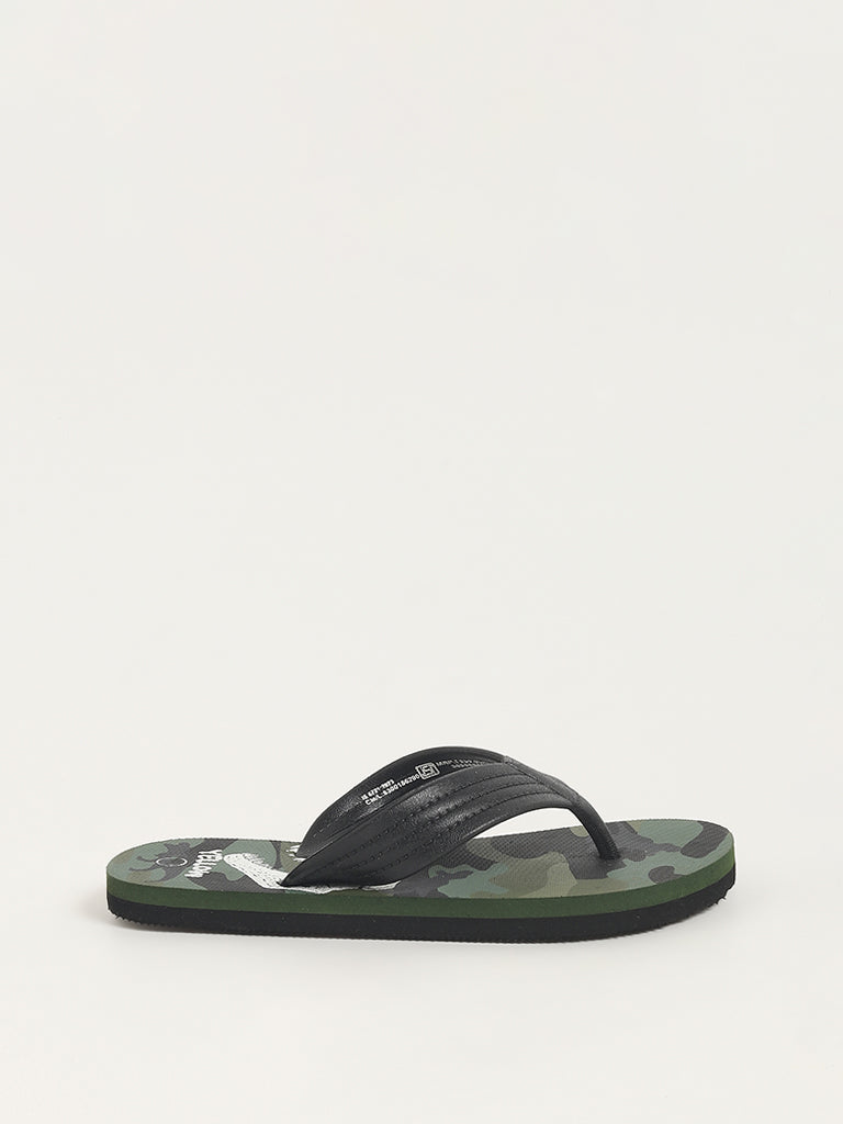 Yellow Green Dinosaur Printed Flip-Flop