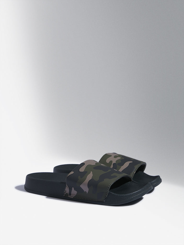 Yellow Olive Camouflage Printed Flip-Flops