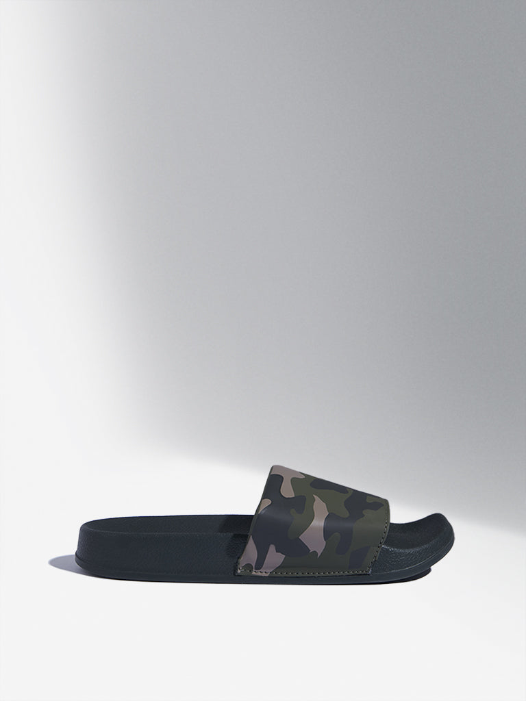 Yellow Olive Camouflage Printed Flip-Flops