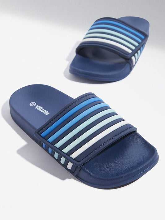 Yellow Navy Stripe Pattern Slides