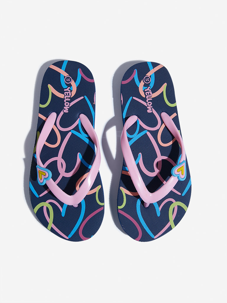 Yellow Navy Heart Printed Flip Flop