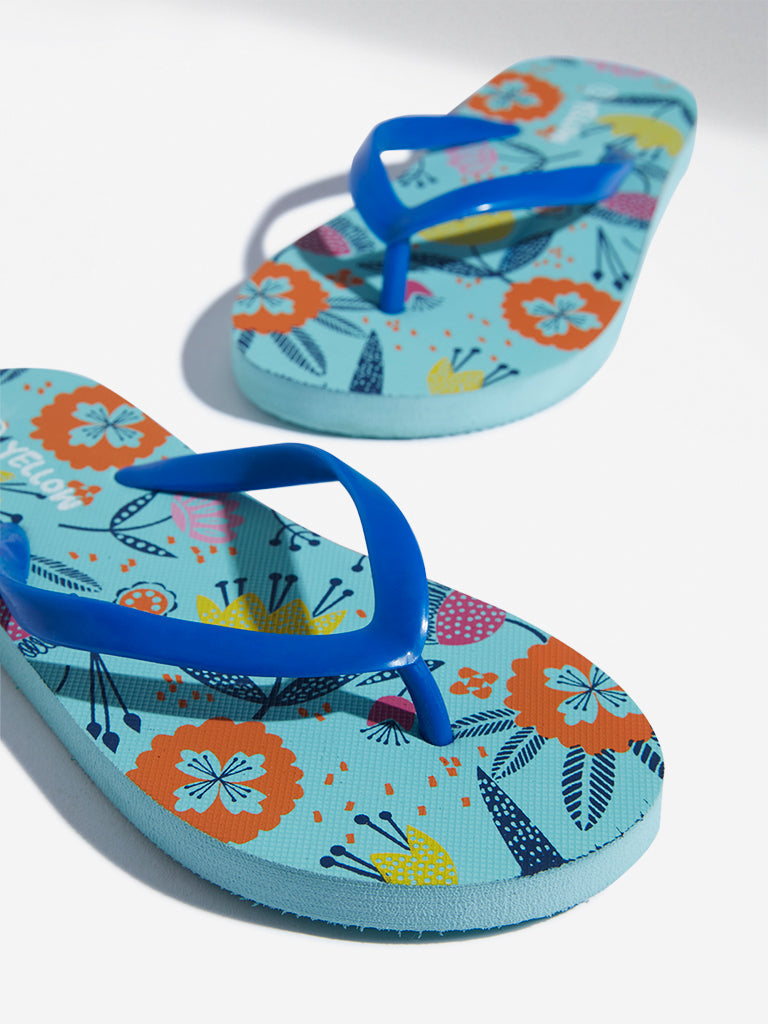 Yellow Multicolor Floral Design Flip-Flop