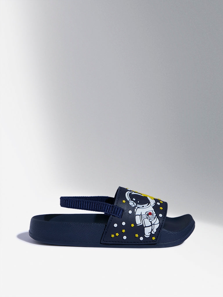 Yellow Kids Navy Astronaut Design Slingback Slides