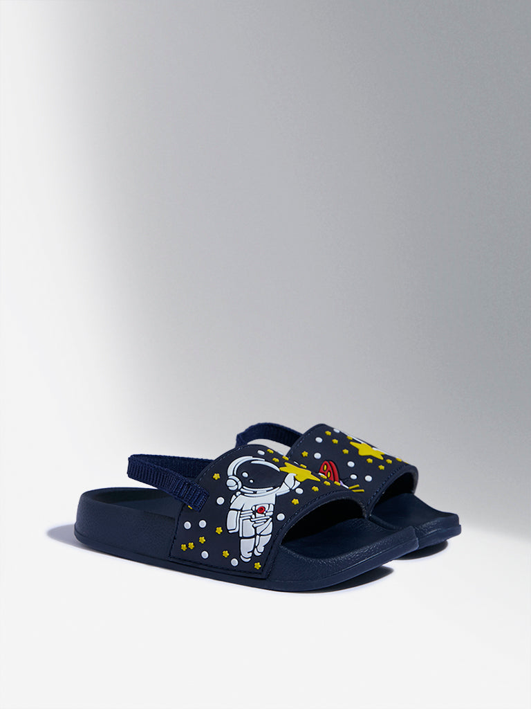 Yellow Kids Navy Astronaut Design Slingback Slides