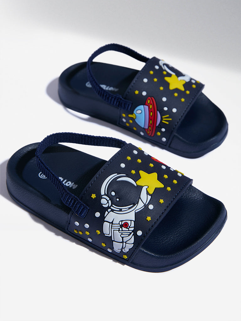 Yellow Kids Navy Astronaut Design Slingback Slides