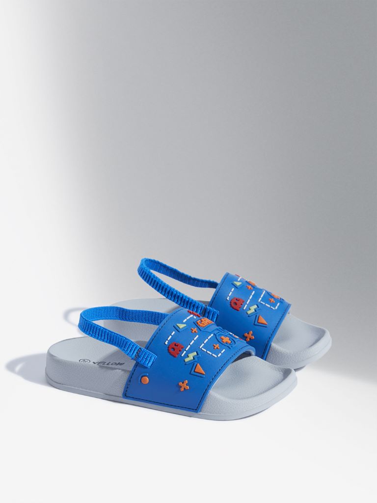 Yellow Blue Pacman Inspired Slingback Slides