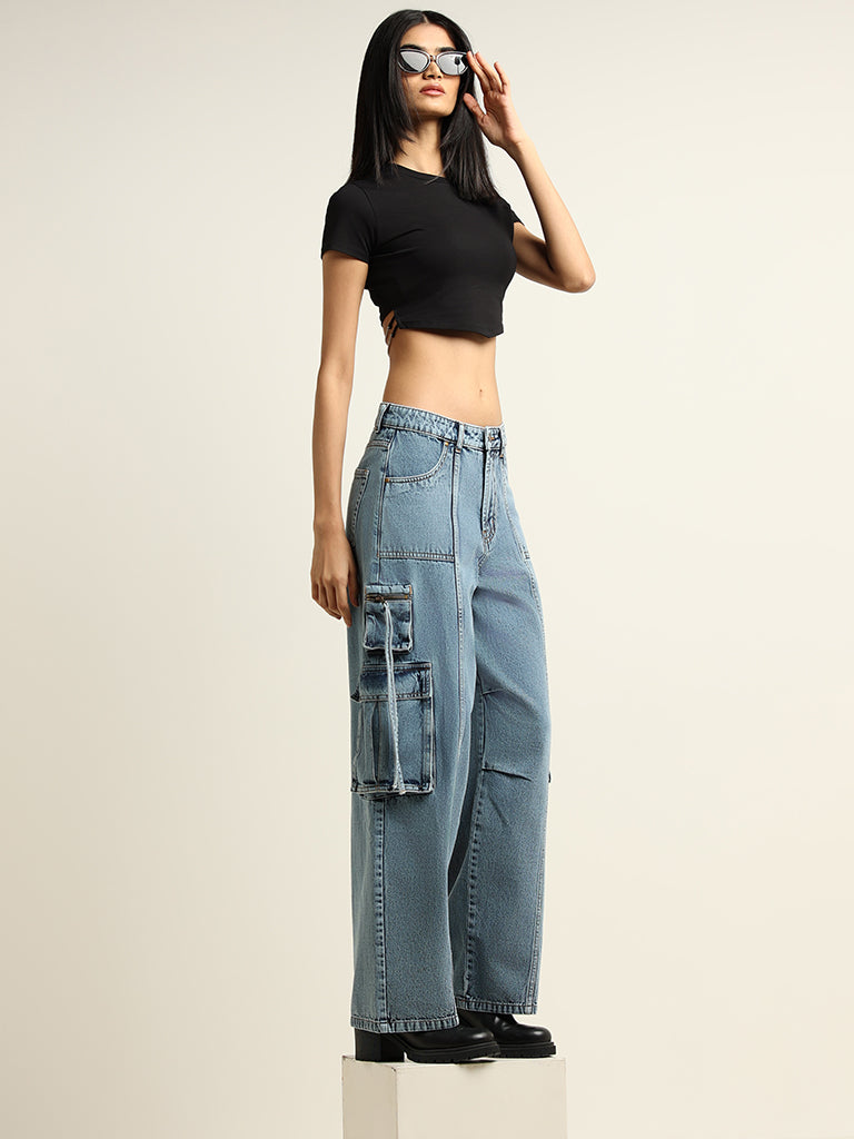 Nuon Blue Wide Leg - Fit Mid - Rise Jeans