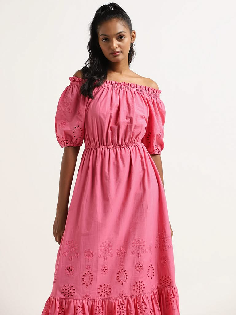 LOV Pink Schiffili Cotton Maxi Dress