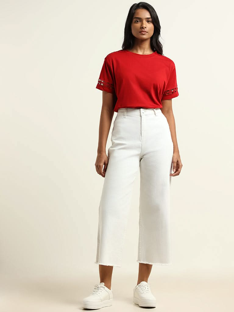 LOV Red Cotton Cut-Out T-Shirt