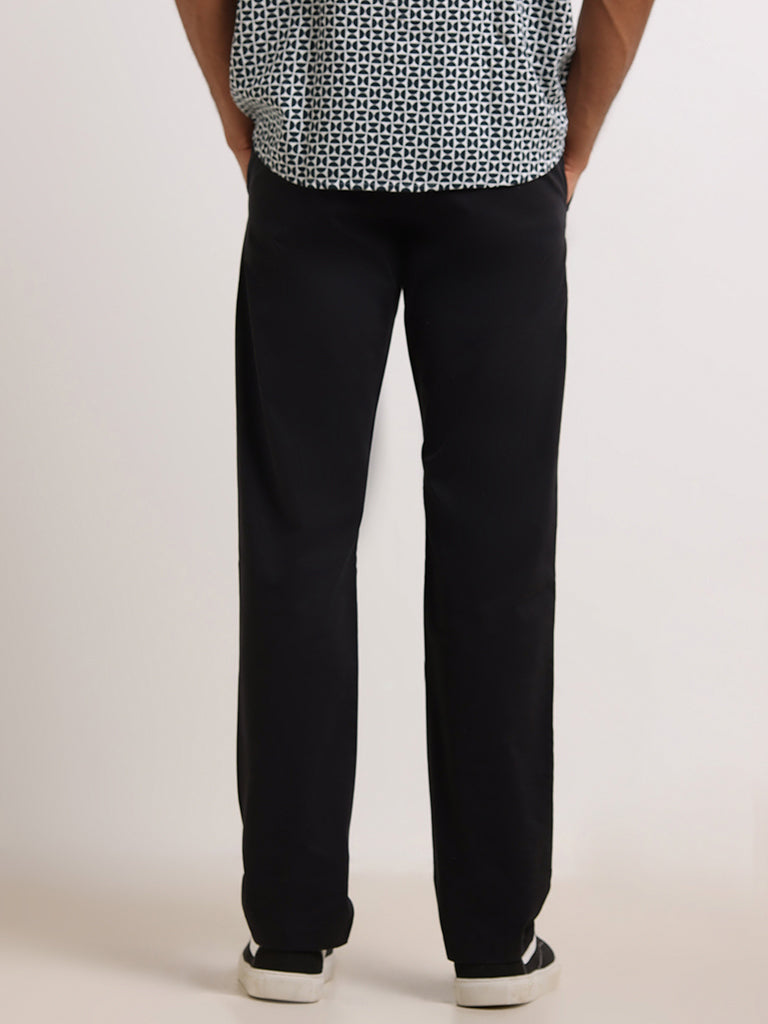 Ascot Black Cotton Blend Straight Fit Trousers