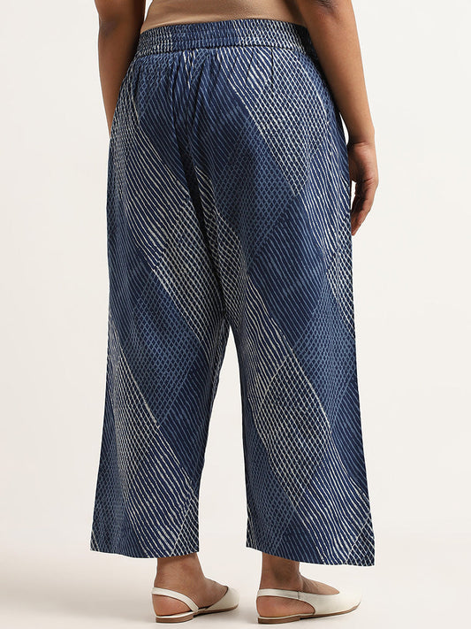 Diza Blue Mid Rise Printed Pants