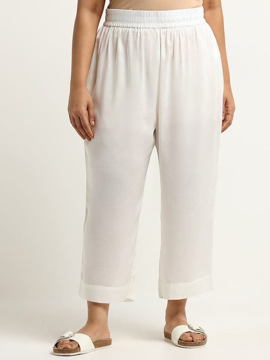 Diza Solid White Wide-Leg Pants