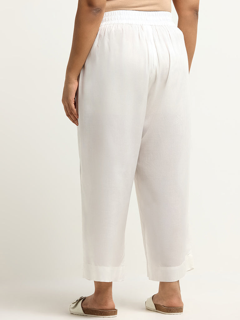 Diza Solid White Wide-Leg Pants