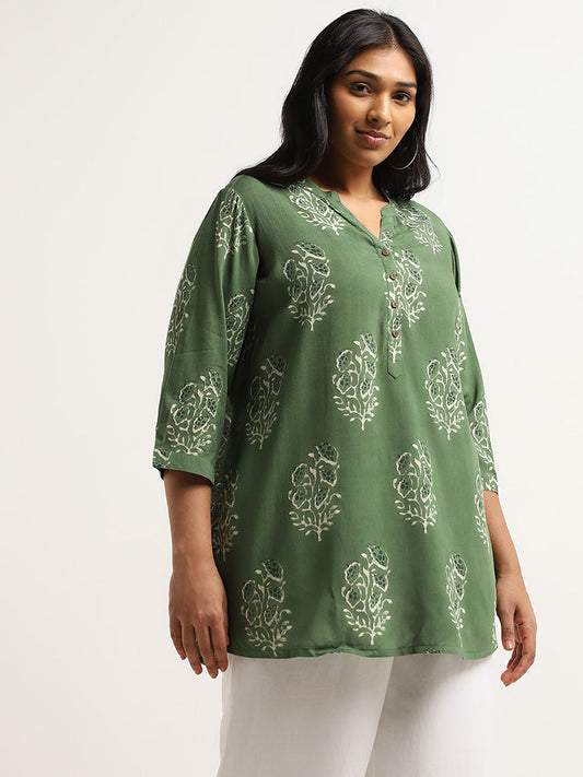 Diza Green Relaxed-Fit Printed Kurti