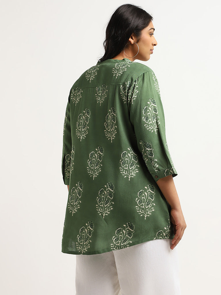 Diza Green Relaxed-Fit Printed Kurti