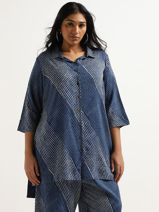 Diza Blue Printed Button-Down Tunic