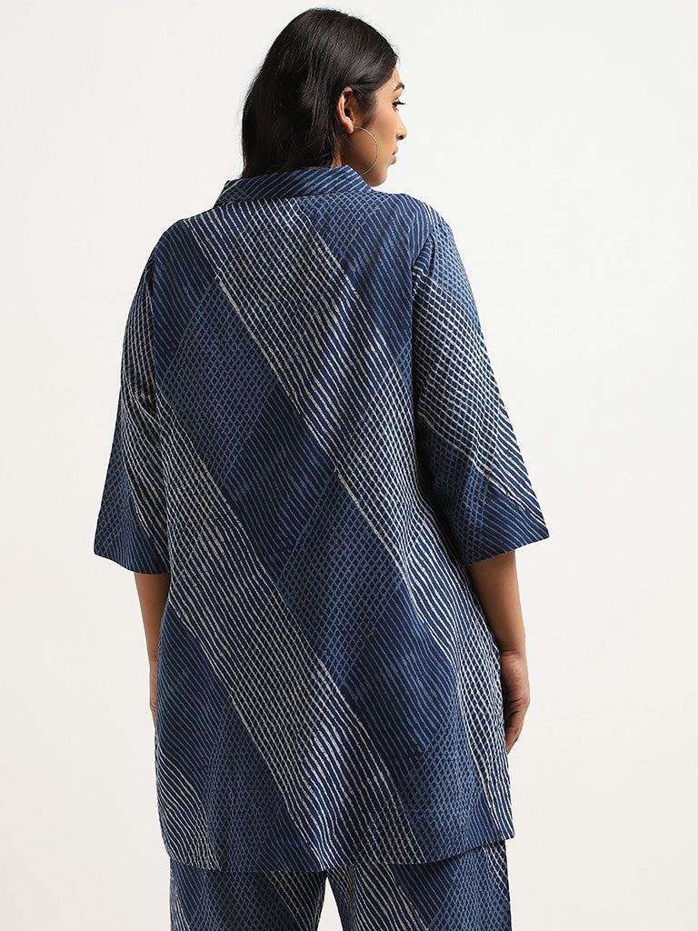 Diza Blue Printed Button-Down Tunic