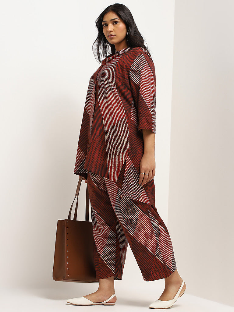 Diza Brown Printed Button-Down Tunic