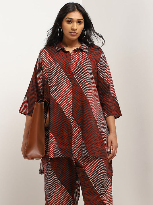 Diza Brown Printed Button-Down Tunic