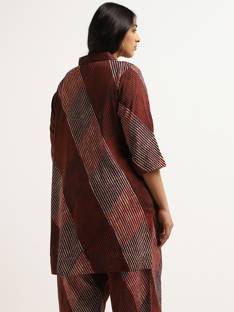 Diza Brown Printed Button-Down Tunic