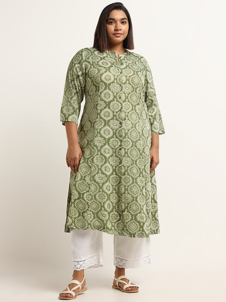 Diza Green Printed Straight Fit Kurta