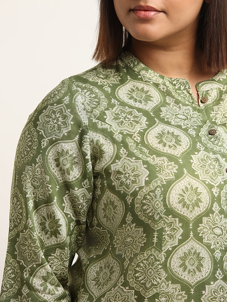 Diza Green Printed Straight Fit Kurta