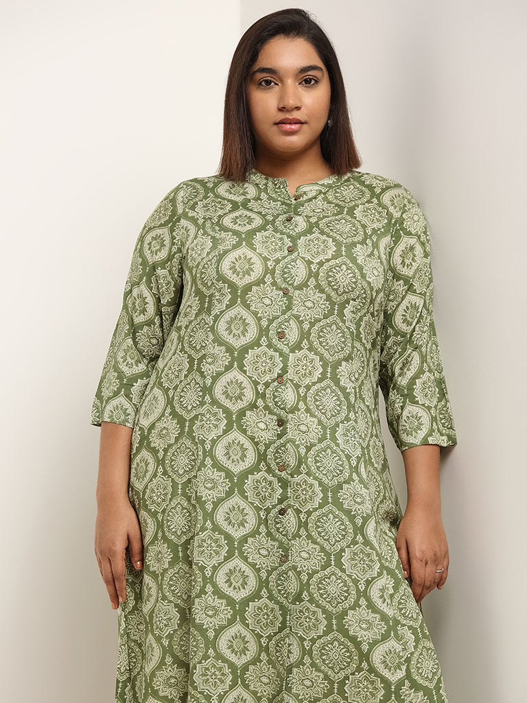 Diza Green Printed Straight Fit Kurta