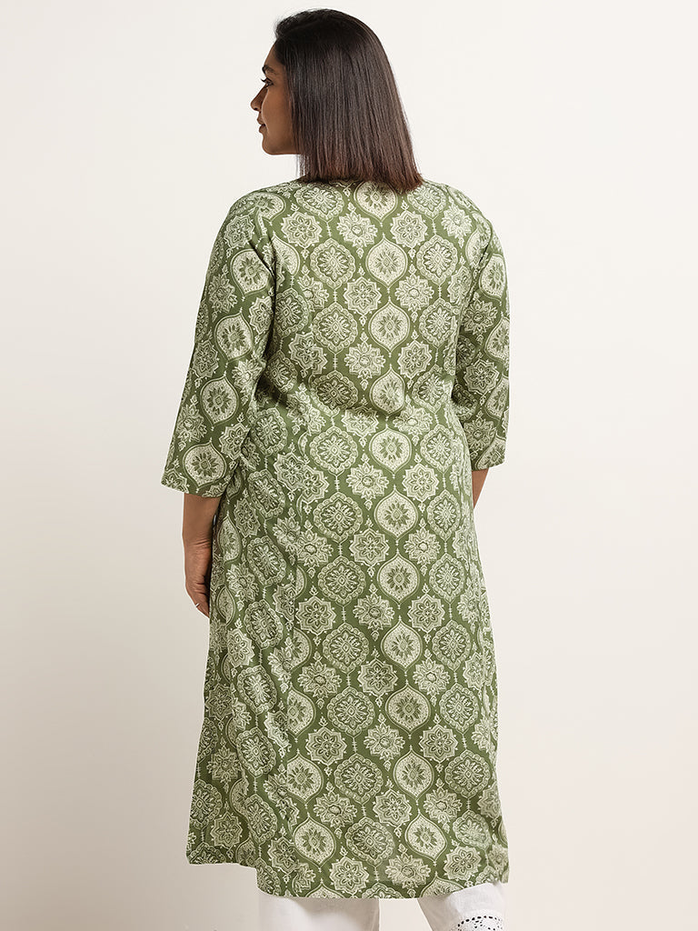 Diza Green Printed Straight Fit Kurta