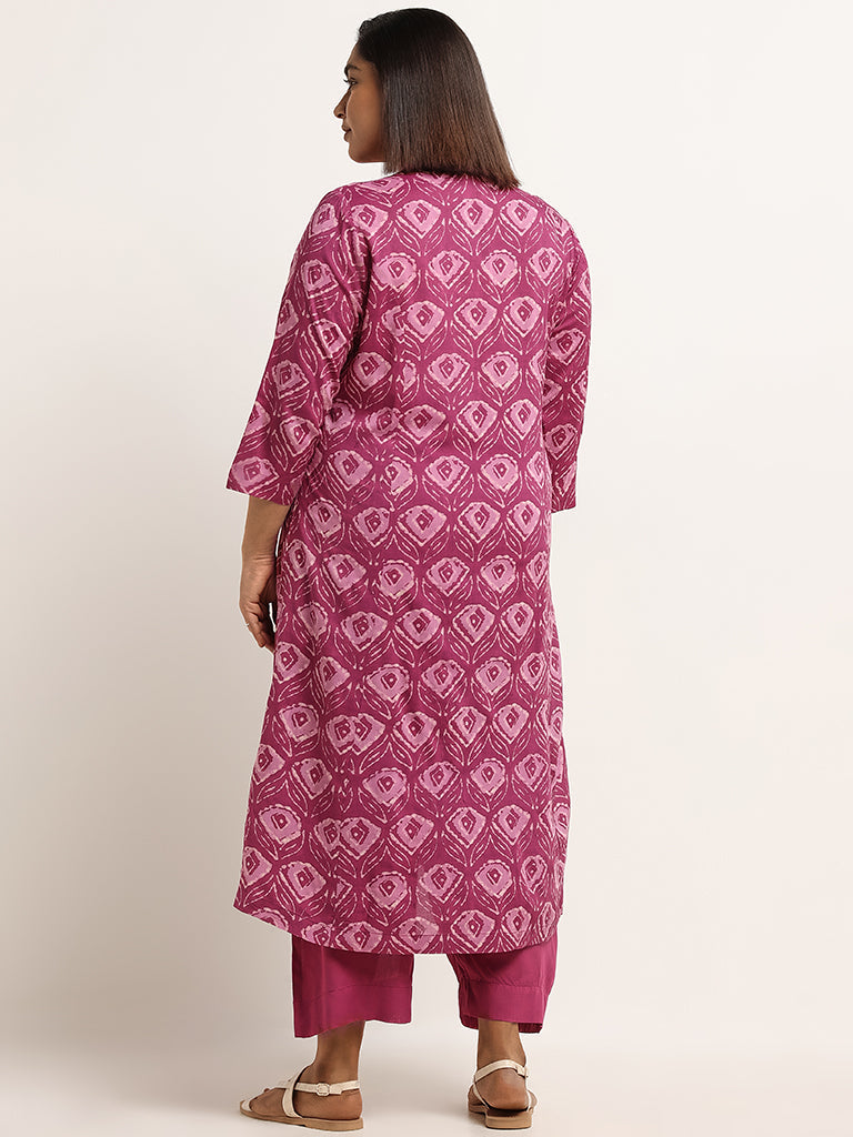 Diza Lilac Button-Down Printed Kurta