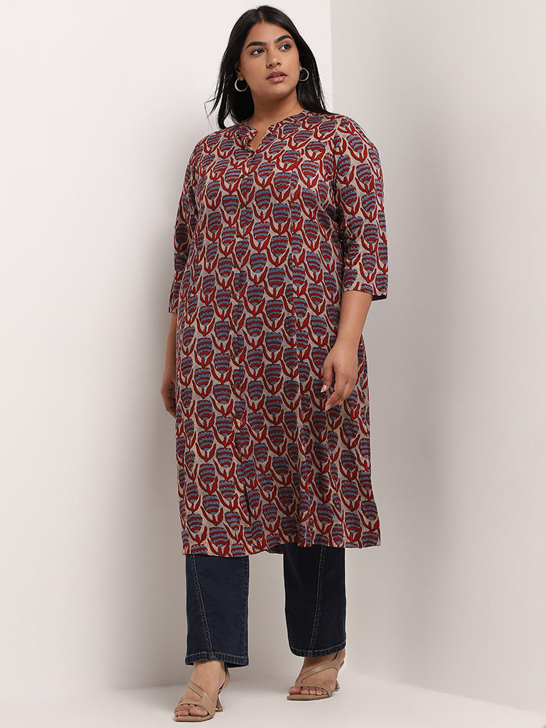 Diza Red Floral Straight Kurta